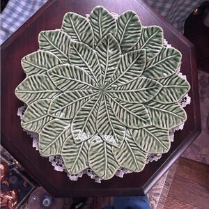 Vintage  Bordallo Pinheiro Lemon Leaf Green Serving Plate